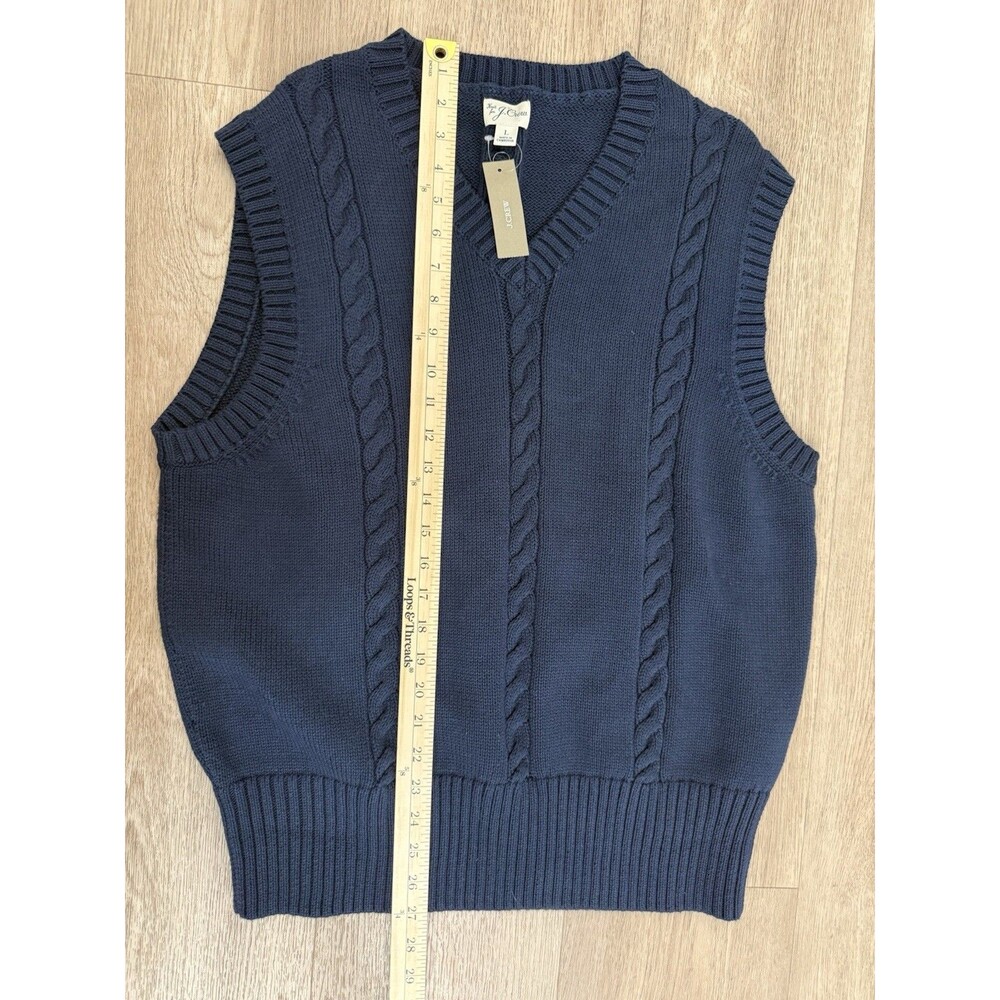 J.Crew Cable-Knit Sweater Vest L Large Navy Blue Cotton Preppy Academia NWT